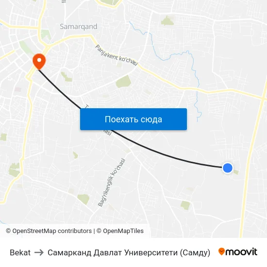 Bekat to Самарканд Давлат Университети (Самду) map