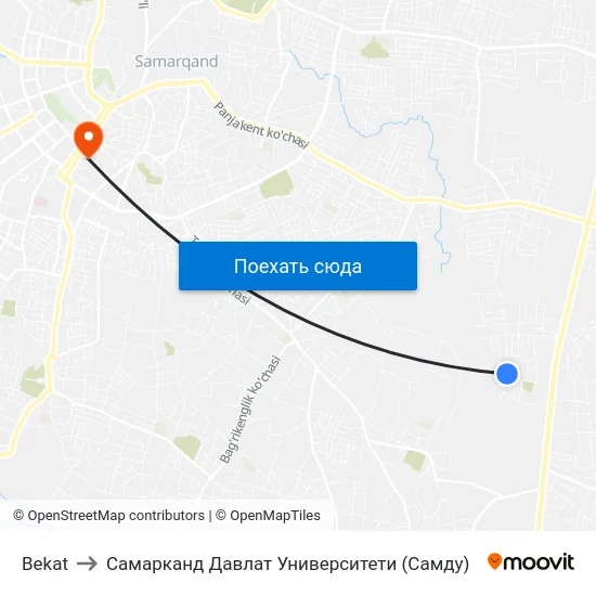 Bekat to Самарканд Давлат Университети (Самду) map