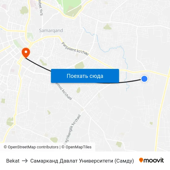 Bekat to Самарканд Давлат Университети (Самду) map
