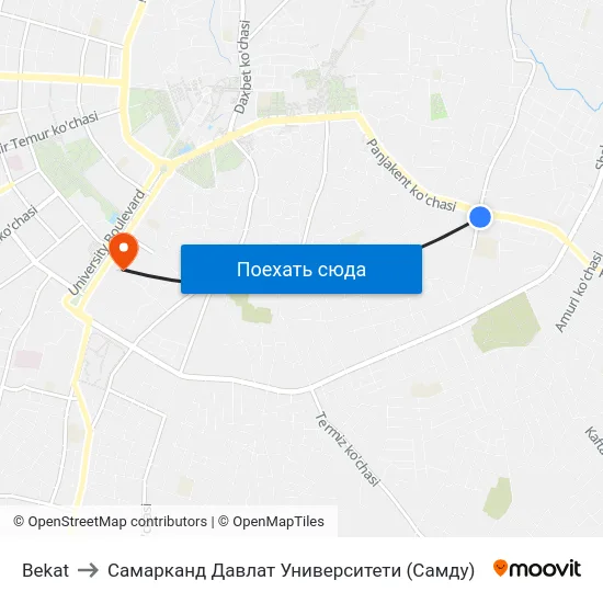 Bekat to Самарканд Давлат Университети (Самду) map