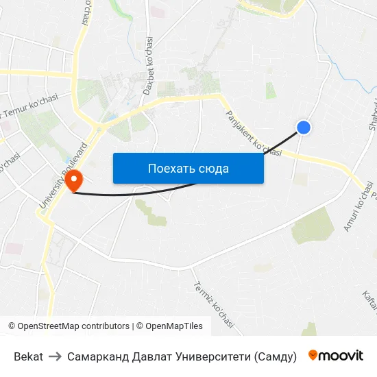 Bekat to Самарканд Давлат Университети (Самду) map