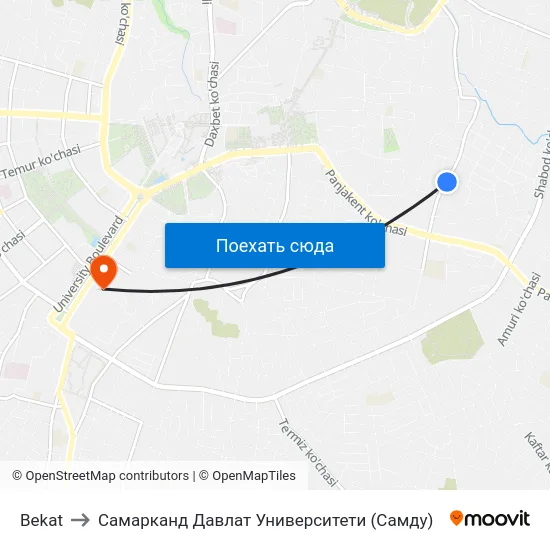 Bekat to Самарканд Давлат Университети (Самду) map