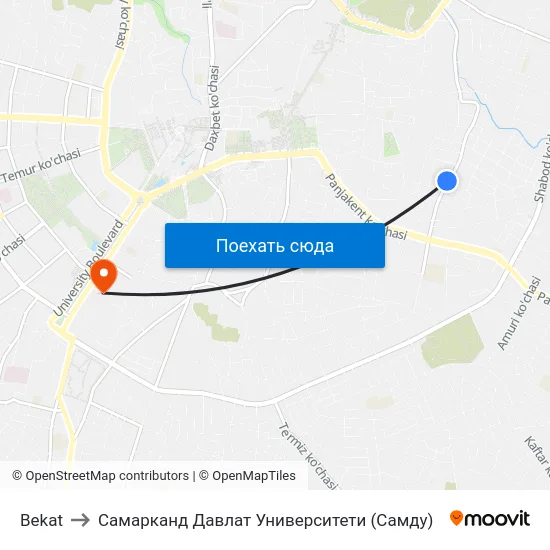 Bekat to Самарканд Давлат Университети (Самду) map
