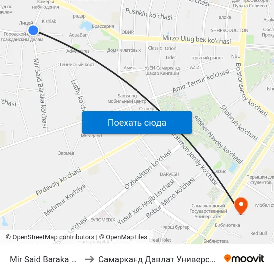 Mir Said Baraka Street, 21 to Самарканд Давлат Университети (Самду) map