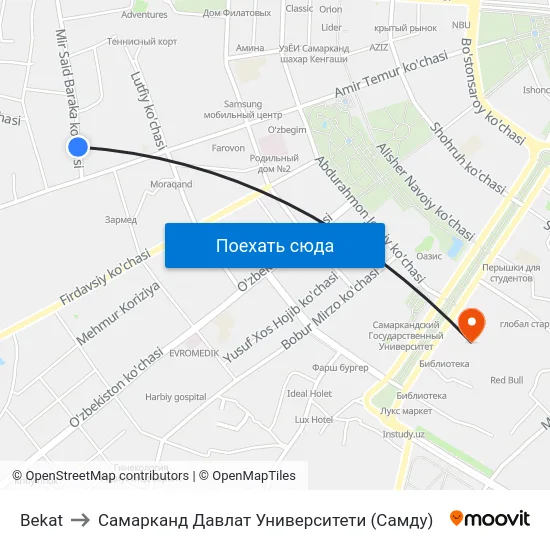 Bekat to Самарканд Давлат Университети (Самду) map