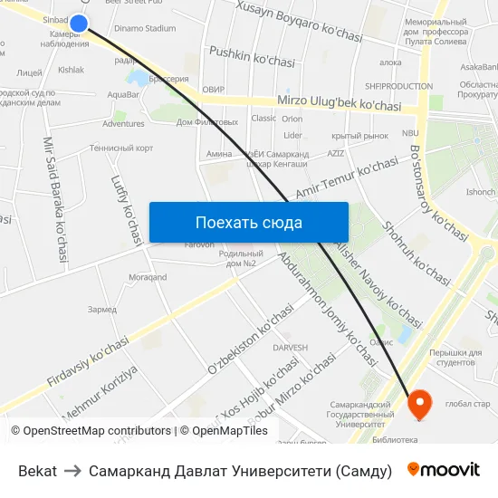 Bekat to Самарканд Давлат Университети (Самду) map