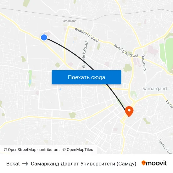Bekat to Самарканд Давлат Университети (Самду) map