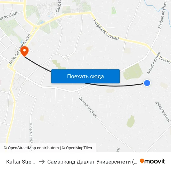 Kaftar Street, 2 to Самарканд Давлат Университети (Самду) map