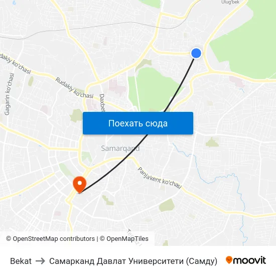 Bekat to Самарканд Давлат Университети (Самду) map