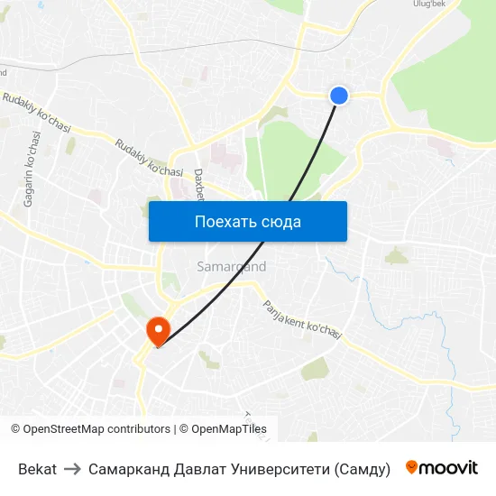 Bekat to Самарканд Давлат Университети (Самду) map