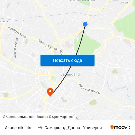 Akademik Litsey Nº 1 to Самарканд Давлат Университети (Самду) map