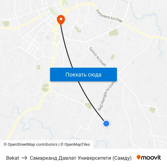 Bekat to Самарканд Давлат Университети (Самду) map