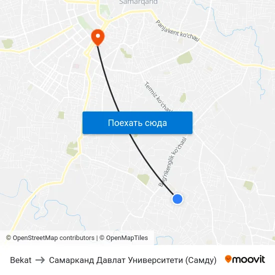 Bekat to Самарканд Давлат Университети (Самду) map