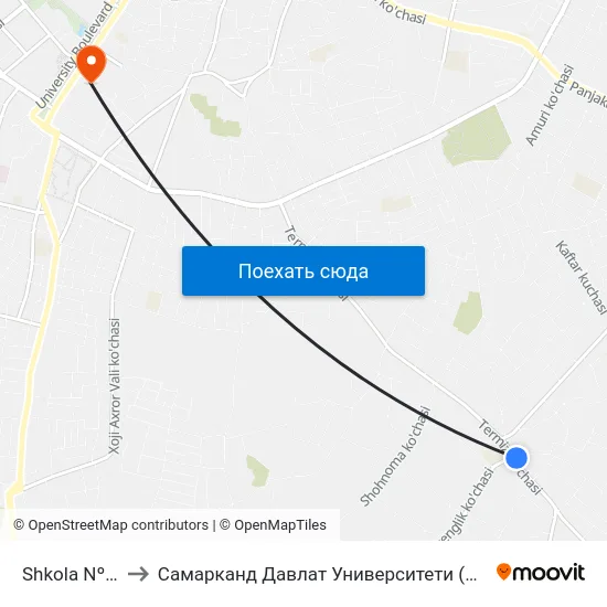 Shkola Nº 21 to Самарканд Давлат Университети (Самду) map