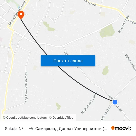 Shkola Nº 21 to Самарканд Давлат Университети (Самду) map