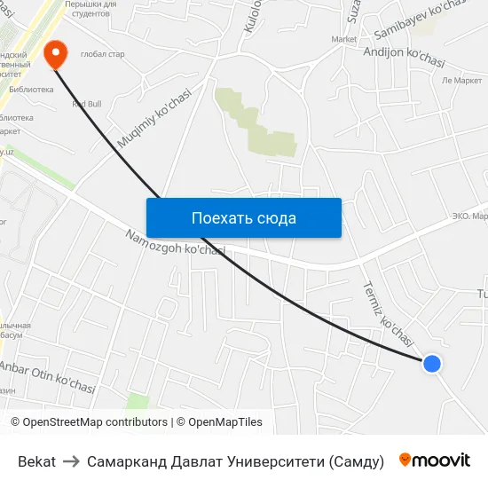 Bekat to Самарканд Давлат Университети (Самду) map