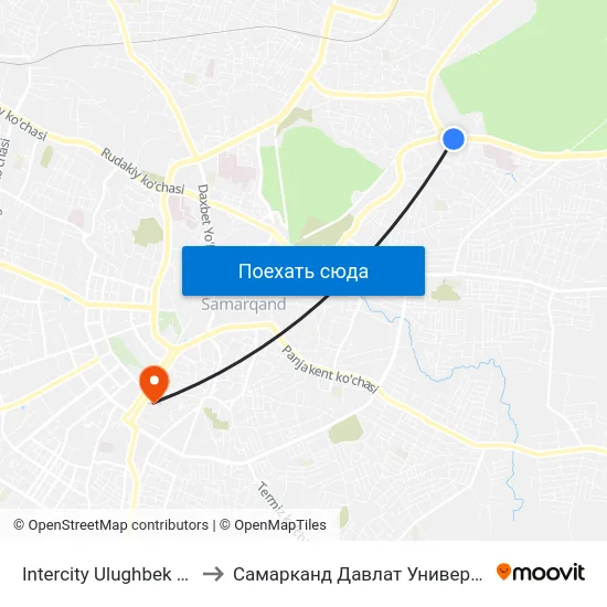 Intercity Ulughbek Bus Station to Самарканд Давлат Университети (Самду) map