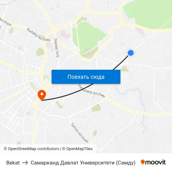 Bekat to Самарканд Давлат Университети (Самду) map