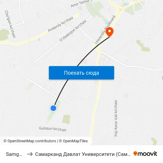 Samgasi to Самарканд Давлат Университети (Самду) map