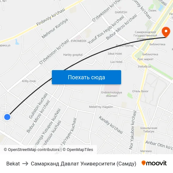 Bekat to Самарканд Давлат Университети (Самду) map