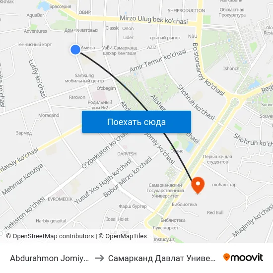 Abdurahmon Jomiy Ko'Chasi, 45 to Самарканд Давлат Университети (Самду) map