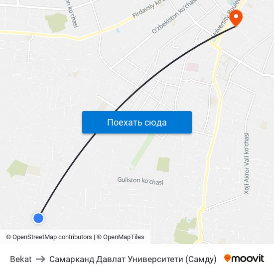 Bekat to Самарканд Давлат Университети (Самду) map