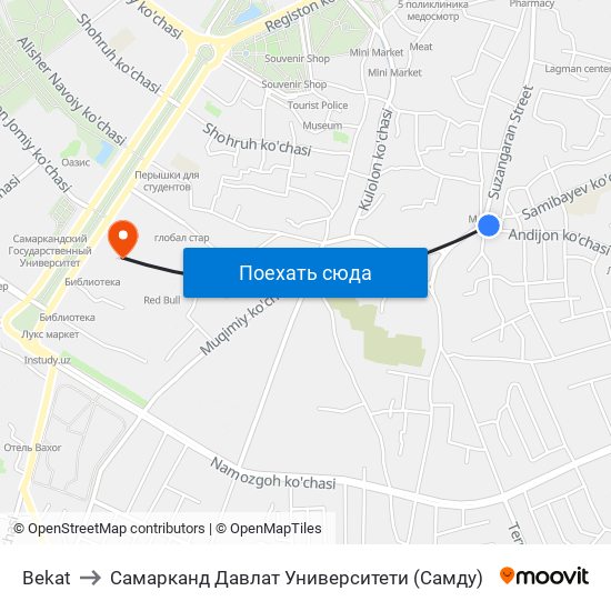 Bekat to Самарканд Давлат Университети (Самду) map