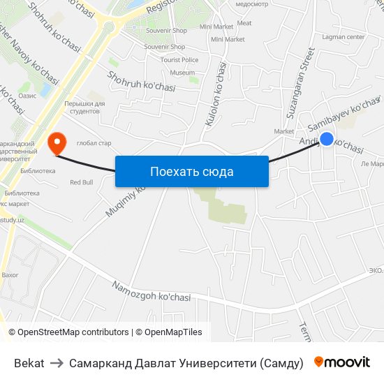 Bekat to Самарканд Давлат Университети (Самду) map