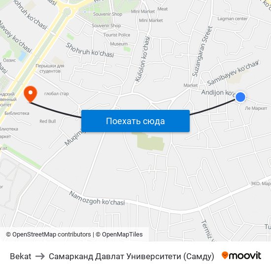 Bekat to Самарканд Давлат Университети (Самду) map