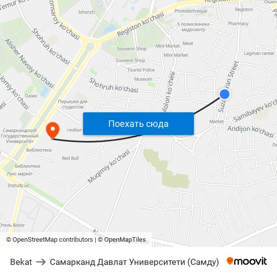 Bekat to Самарканд Давлат Университети (Самду) map