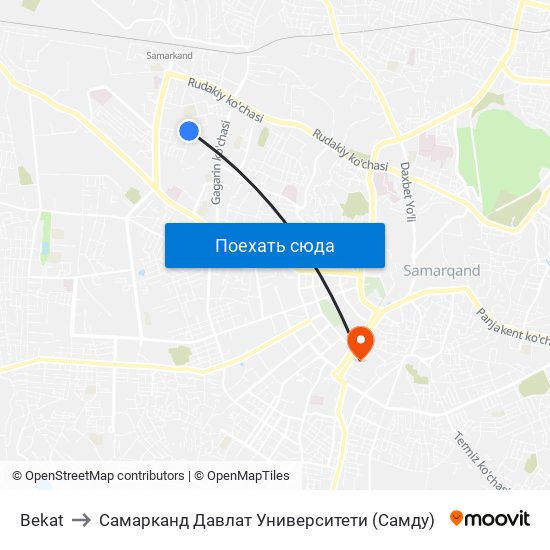 Bekat to Самарканд Давлат Университети (Самду) map