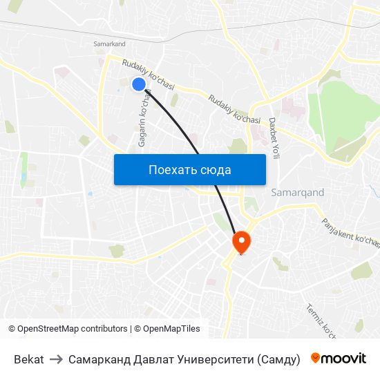 Bekat to Самарканд Давлат Университети (Самду) map