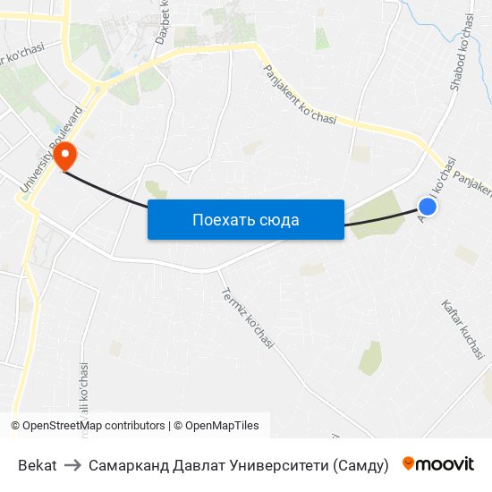 Bekat to Самарканд Давлат Университети (Самду) map