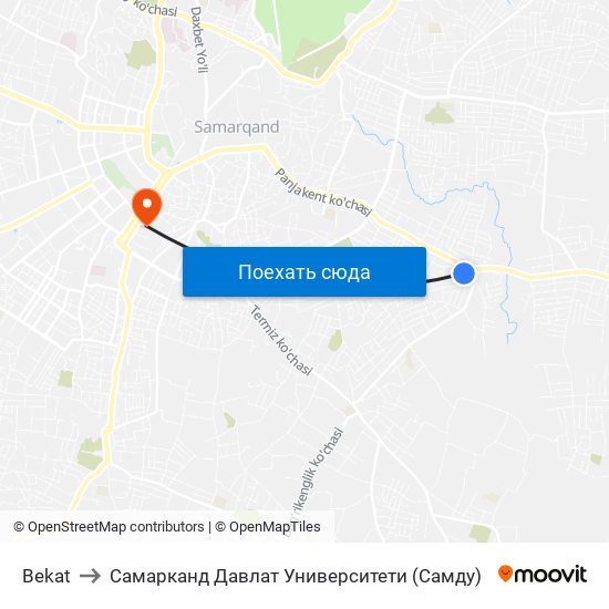 Bekat to Самарканд Давлат Университети (Самду) map