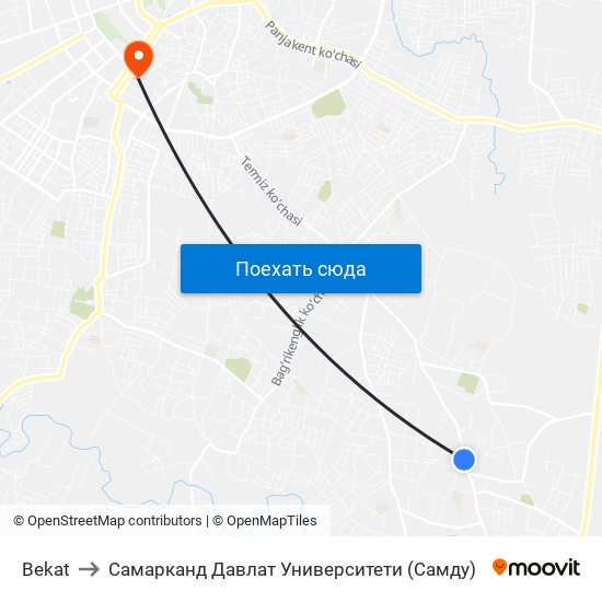 Bekat to Самарканд Давлат Университети (Самду) map