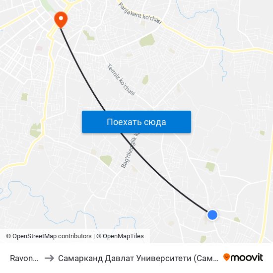 Ravonak to Самарканд Давлат Университети (Самду) map