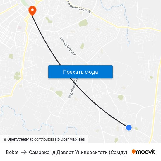 Bekat to Самарканд Давлат Университети (Самду) map