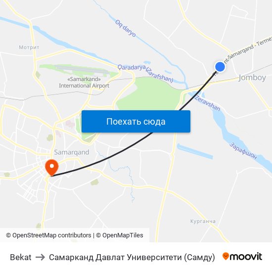 Bekat to Самарканд Давлат Университети (Самду) map