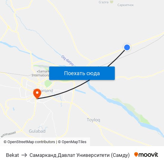 Bekat to Самарканд Давлат Университети (Самду) map