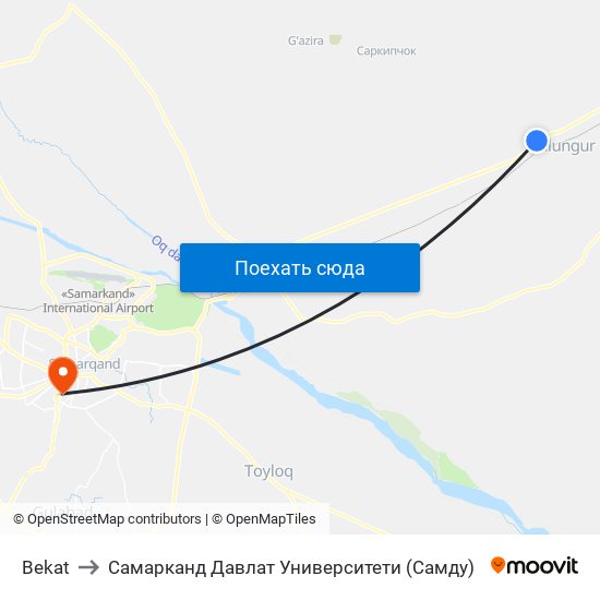 Bekat to Самарканд Давлат Университети (Самду) map