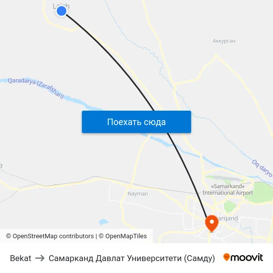 Bekat to Самарканд Давлат Университети (Самду) map