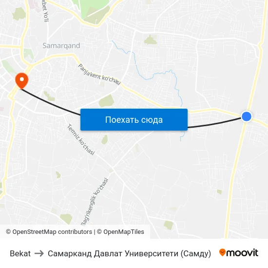 Bekat to Самарканд Давлат Университети (Самду) map