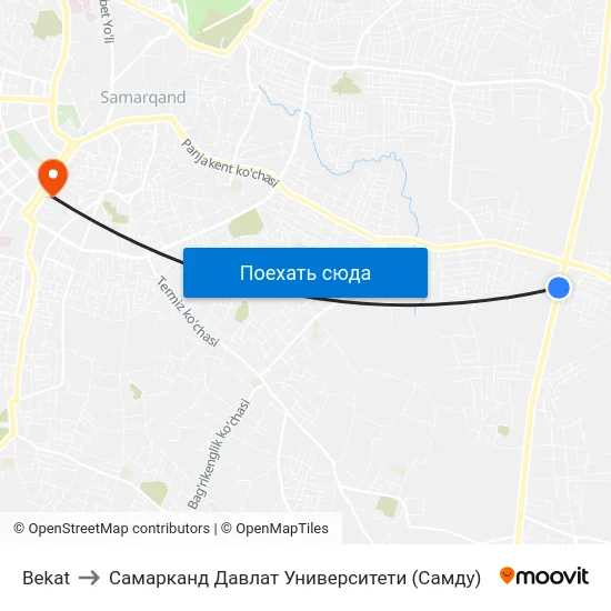 Bekat to Самарканд Давлат Университети (Самду) map