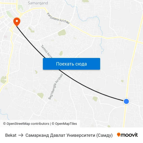 Bekat to Самарканд Давлат Университети (Самду) map