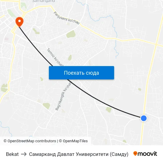 Bekat to Самарканд Давлат Университети (Самду) map