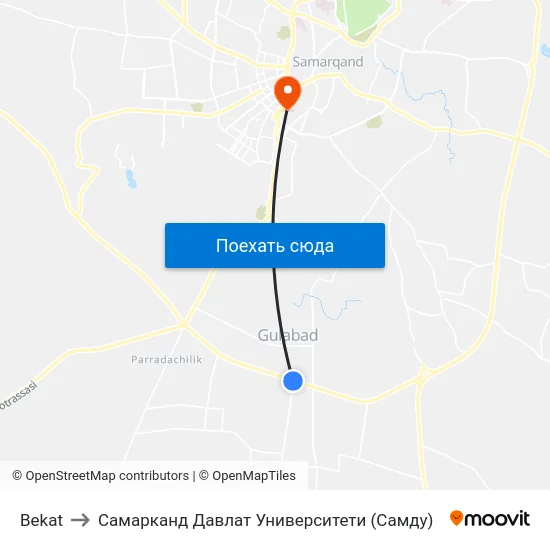 Bekat to Самарканд Давлат Университети (Самду) map