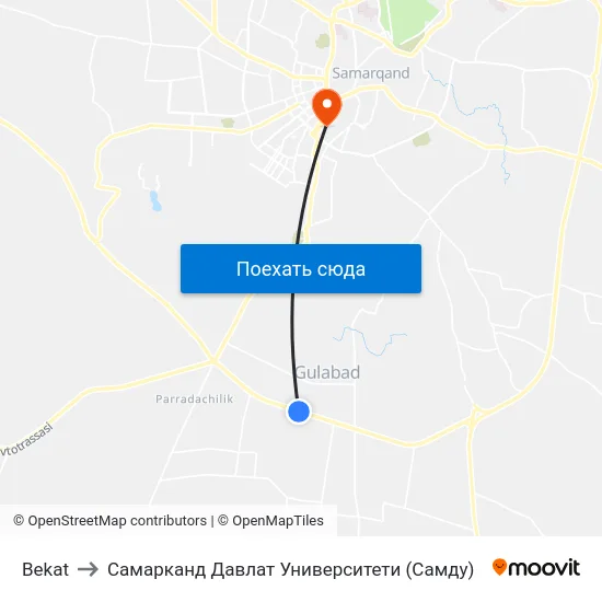 Bekat to Самарканд Давлат Университети (Самду) map