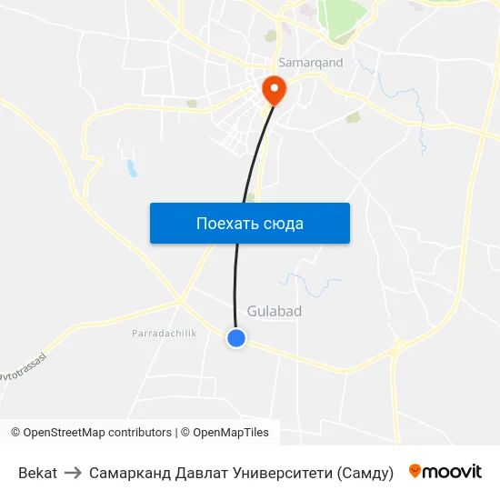 Bekat to Самарканд Давлат Университети (Самду) map