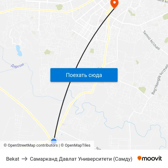 Bekat to Самарканд Давлат Университети (Самду) map