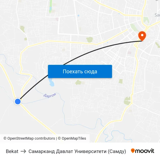 Bekat to Самарканд Давлат Университети (Самду) map